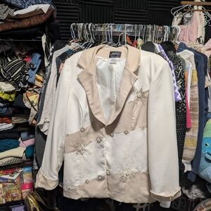 Stunning Beige And Cream Beaded Blazer